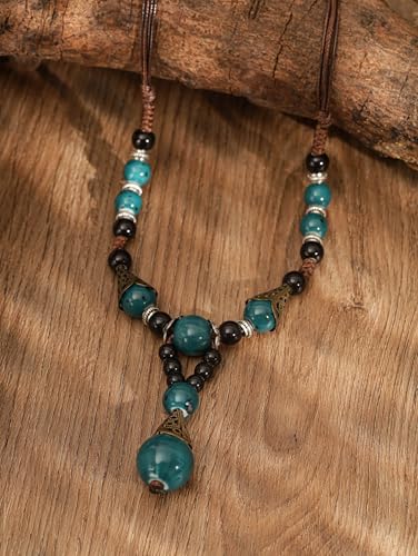 MINACHI Vintage Bohemian Ethnic Colorful Ceramic Bead Long Y Necklace, Hippie Boho Summer Fashion Jewelry Gift for Women4