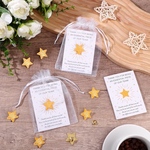 Pines de solapa de estrella dorada con tarjetas de agradecimiento para empleados (Pack de 30) 4