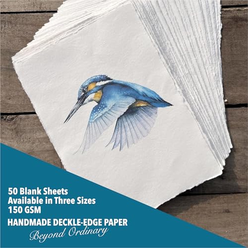Papel de mídia mista creme A4 feito à mão com borda de deck - 21 x 29 cm - 150 g/m² - 50 folhas, pap