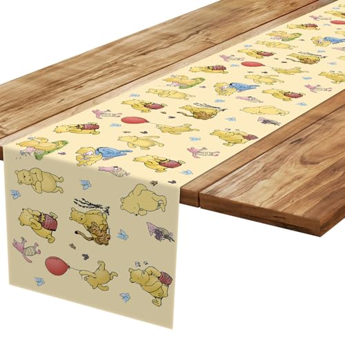 Classic Winnie Baby Shower Decorations, Pooh Birthday Party Decor, Winnie Tablecloths, Pooh Yellow Table Cloth, Winnie Gender Reveal Birthday Party Supplies for Boys Girls 13×72 Inch