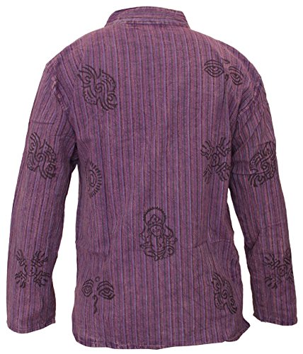 Shopoholic Fashion Men's Hippie Stonewashed Stripe Long Sleeve Cotton Summer Grandad Shirt3