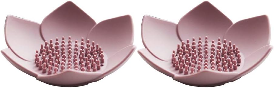 RAKURAKU Flower Shape Silicon Soap Holder for Bathroom Shower, 2 Pack (Pink)
