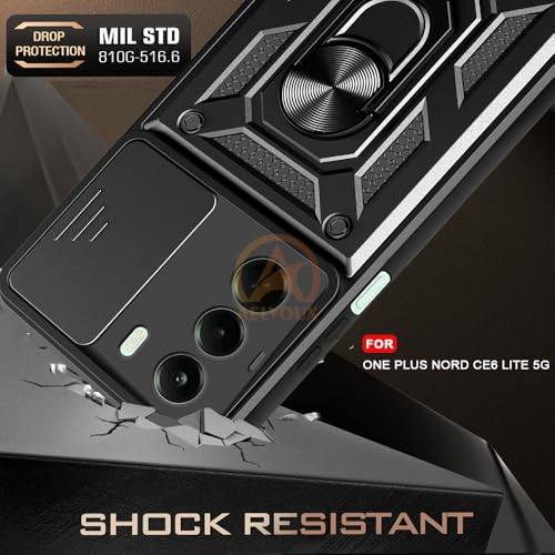 Image of Armor Bumper Back Cover Case for OnePlus Nord CE 6 Lite 5G Rotating Camera Cover, Ring Holder & Kickstand | Heavy Duty & 360 Degree Protection OnePlus Nord CE 6 Lite 5G Back Cover (Black)