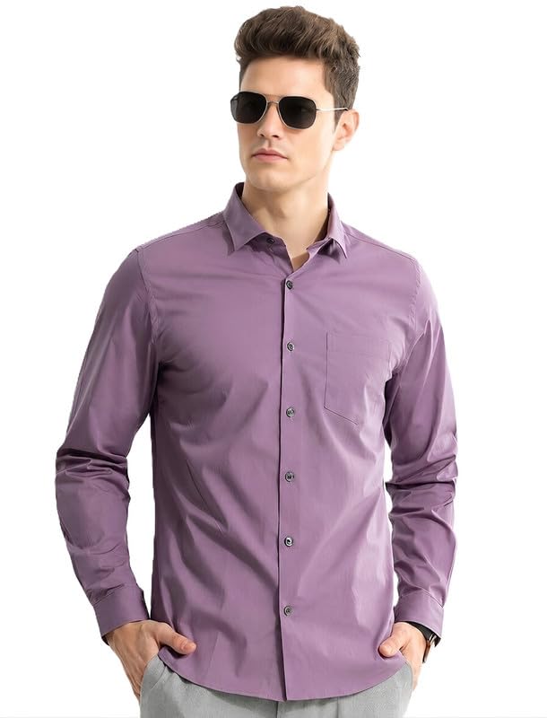 Image of Men's Casual Plain Solid Stylish Formal Plus Size Satin Shirt for Men