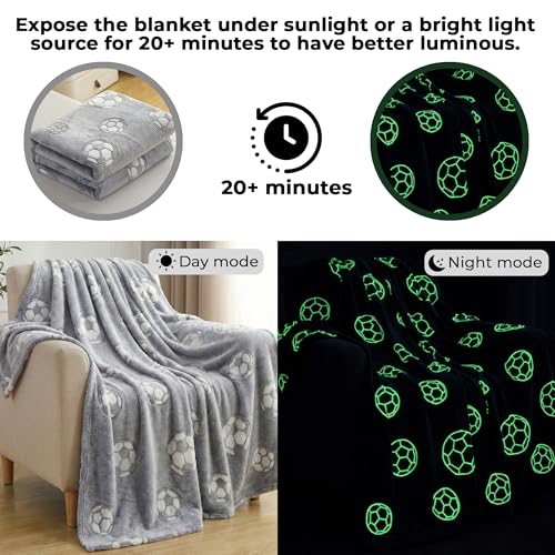 Image of Story@Home Glow in the Dark Blankets for Kids | Kids Lightweight AC Blanket | Kids Blanket 0-15 Years (200x150cm) Soft Fleece Blanket | Cozy All-Season Radium Blanket for Boys & Girls - Soccer