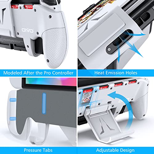 Image of OIVO Switch Grip with Upgraded Adjustable Stand, Asymmetrical Grip with Adjustable Stand and 5 Game Slots-4 Thumb Caps Included, white