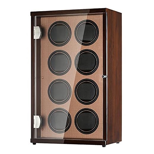 CHIYODA 8 Watch Winder for Automatic Watches with 8 Motors for 8 Watches, LCD Digital Display, 12 Rotation Modes and High Gloss Brown (Brown02)