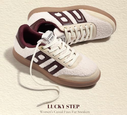LUCKY STEP Women's Casual Faux Fur Sneakers Plush Retro Gum Sole Fashion Low Top Walking Classic Trendy Skate Tennis Shoes4