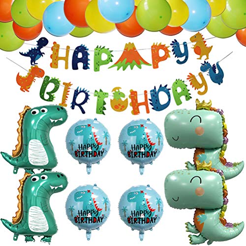 KEFAN Dinosaurier Geburtstagsfeierzubehör, Set Happy Birthday Banner Dinosaurier Luftballons und Latex 12 Zoll Luftballons
