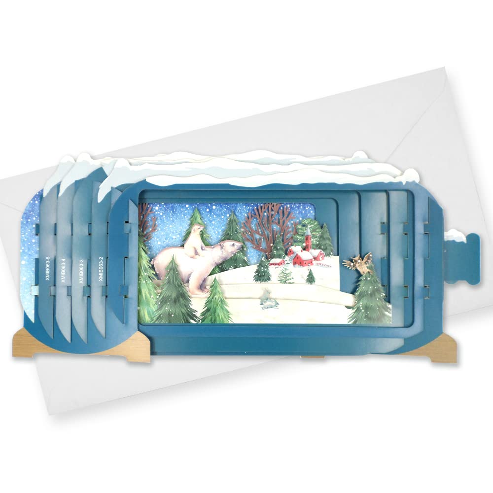 Message In A Bottle Polar Bears In The Snow Pop Up Christmas Card By Alljoy Card XMIB063, Multicolor, 24cm x 15cm - Image 2