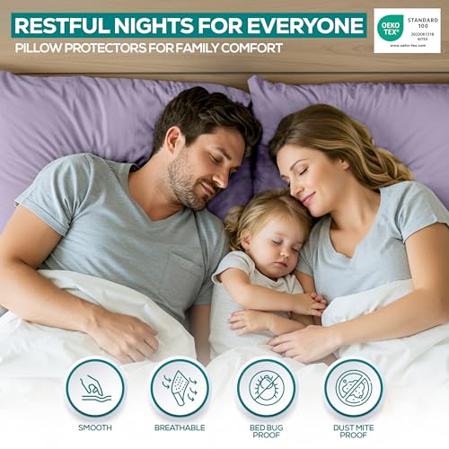 Image of Utopia Bedding Premium 100% Waterproof Pillow Protectors with Zipper Standard Size (Set of 2), Bed Bug and Dust Mite Proof Zippered Pillow Covers, Pillow Encasement Cases, Lavender