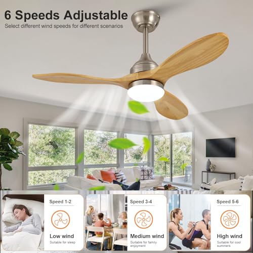 Image of OKDNEG 42 Inch Ceiling Fans with Lights and Remote, Brushed Nickel 3 Blade Outdoor Ceiling Fans,3CCT Dimmable,Timer,Quiet DC Motor,6 speed,Indoor Outdoor Ceiling Fan for Offices Farmhouse Gazebo Patio