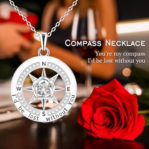 HOH-Tech Compass Necklace for Women 925 Sterling Silver Id be Lost without You Compass Necklace Birthstone Graduation Jewelry Pendant for Mothers Wives Daughter2