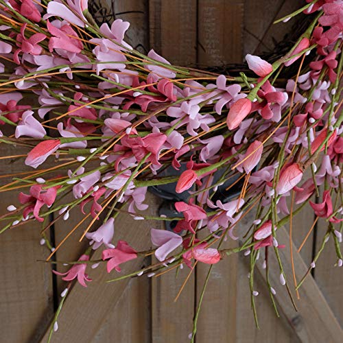 Bibelot 18Inch Artificial Forsythia Flower Wreath, All Year Around Wreath For Front Door, Wedding Window Home Wall Indoor Front Door Decor (Pink, 18In) #TOP4