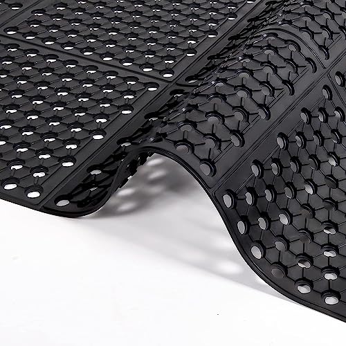 ybaymy Gummimatte Ringgummimatte Wabenmatten Große Gummi-Eingangsmatten für den Außenbereich rutschfest Fußmatte gelochte Fussmatte Outdoor Teppich Antirutschmatte Schmutzfangmatte 90 x 210 cm