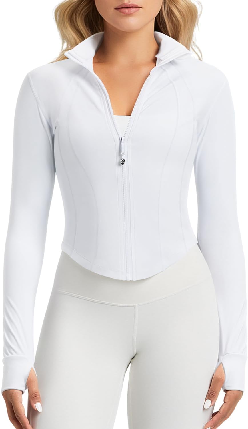 QUEENIEKE Women's Slim Fit Workout Jackets - Zip Up Athletic Running Jacket with Color-blocked Mesh & Thumb Holes