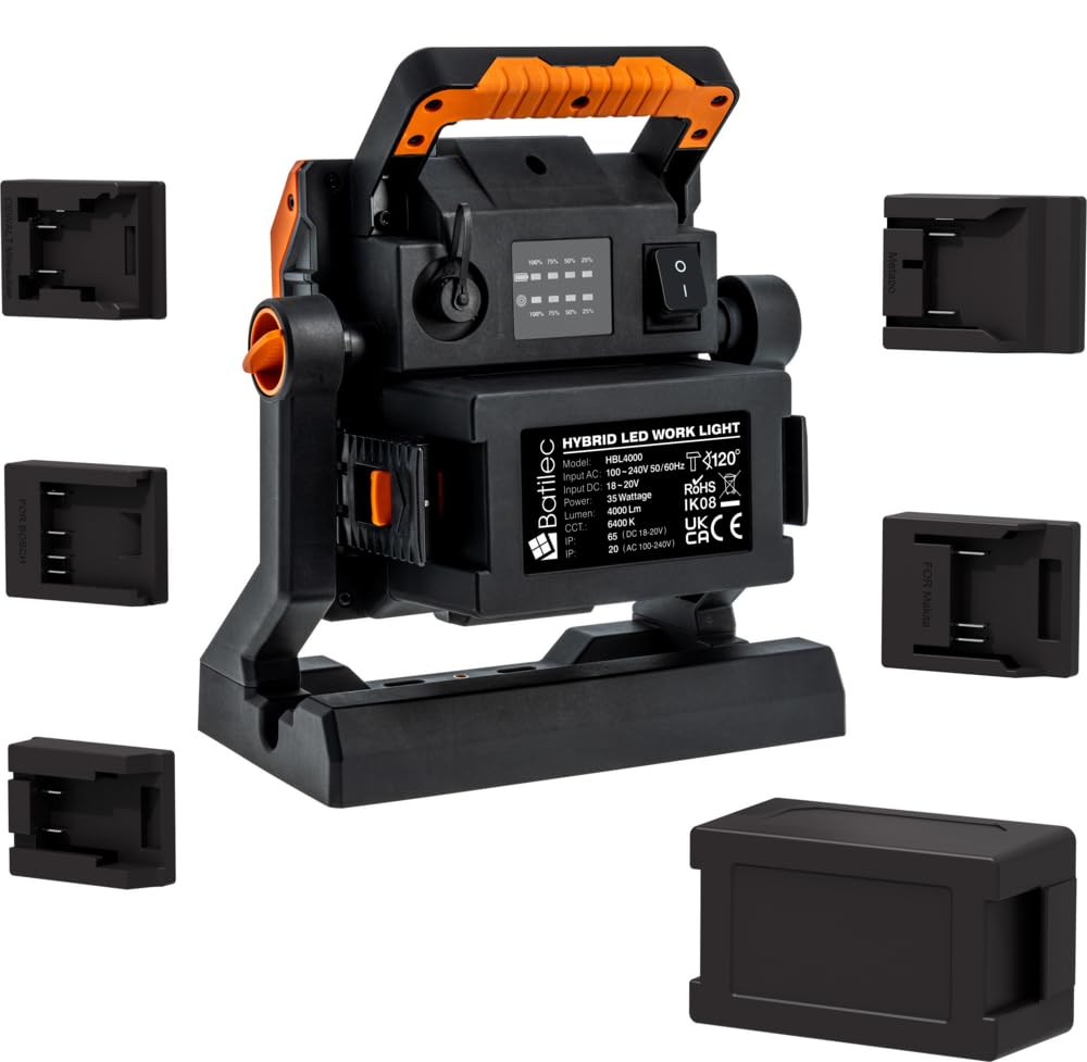 BATILEC - Projecteur De Chantier 4000 Lm - 5 Adaptateurs 18-20V