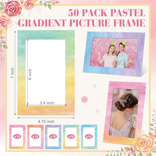 Image of AmazingSpark 50 Pack Pastel Watercolor Picture Frames for 4x6 Photos, Paper Photo Frame Bulk Set, Tabletop or Hanging Display for Wedding, Bridal Shower, Birthday, Party Home Decor