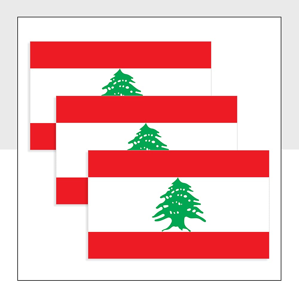 Lebanon Flag Car Stickers Pack of 3 (100 x 60mm) Waterproof LBN Flag Labels for Bike Van Windows Helmet Bumpers Packwith® #P1039