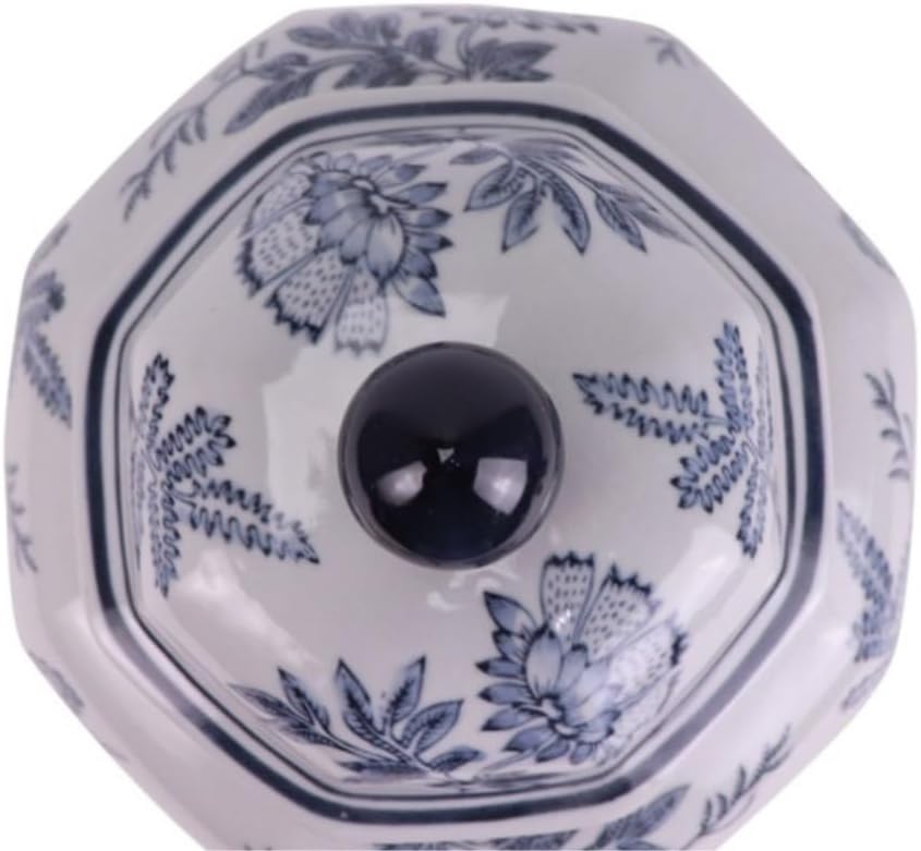 Food Storage Jar,Decorative Jar Ginger Jar Vase Decor White and Blue Floral Chinoiserie Jar Ginger Jar Tea Storage Decorative Home Decor Jar Ginger Jars Storage,Blue-16 * 25Cm