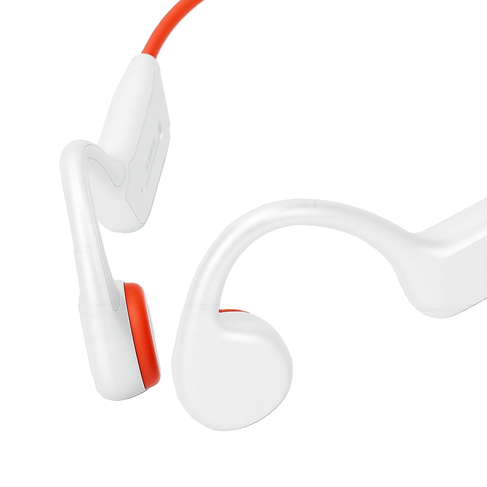Cuffie a Conduzione Ossea per Nuoto, Auricolari Sportivi a Orecchio Aperto IPX8 con Lettore MP3 da 32 GB, per Piscina, Corsa, Palestra e Sport Acquatici (Bianco Arancio)