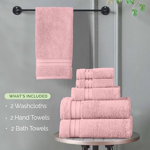 Image of Elegant Comfort Luxury 6-Piece Towel Set, Premium Soft 100% Turkish Cotton, Three Line Popcorn Design 2 Bath Towels, 2 Hand Towels and 2 Washcloths Towel Set - Quick-Drying and Absorbent, Dusty Pink