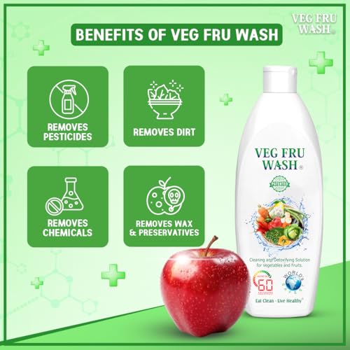 Image of Natural Fruit & Vegetable Wash Liquid 400ml x 3, Removes Pesticides, Wax & Bacteria, Food-Grade Disinfectant Works in 60 Sec, Patented & Scientifically Proven Premium Detoxifying Solution