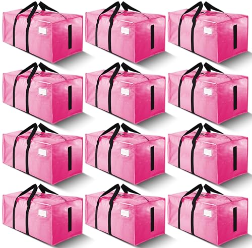 Image of HOMESURE Supports 200lbs Heavy Duty Moving Bags - Strong Zipper & Wrap-Around Handles - Water-Resistant Storage Totes, Durable Alternative to Moving Boxes - 12 Pack - Pink