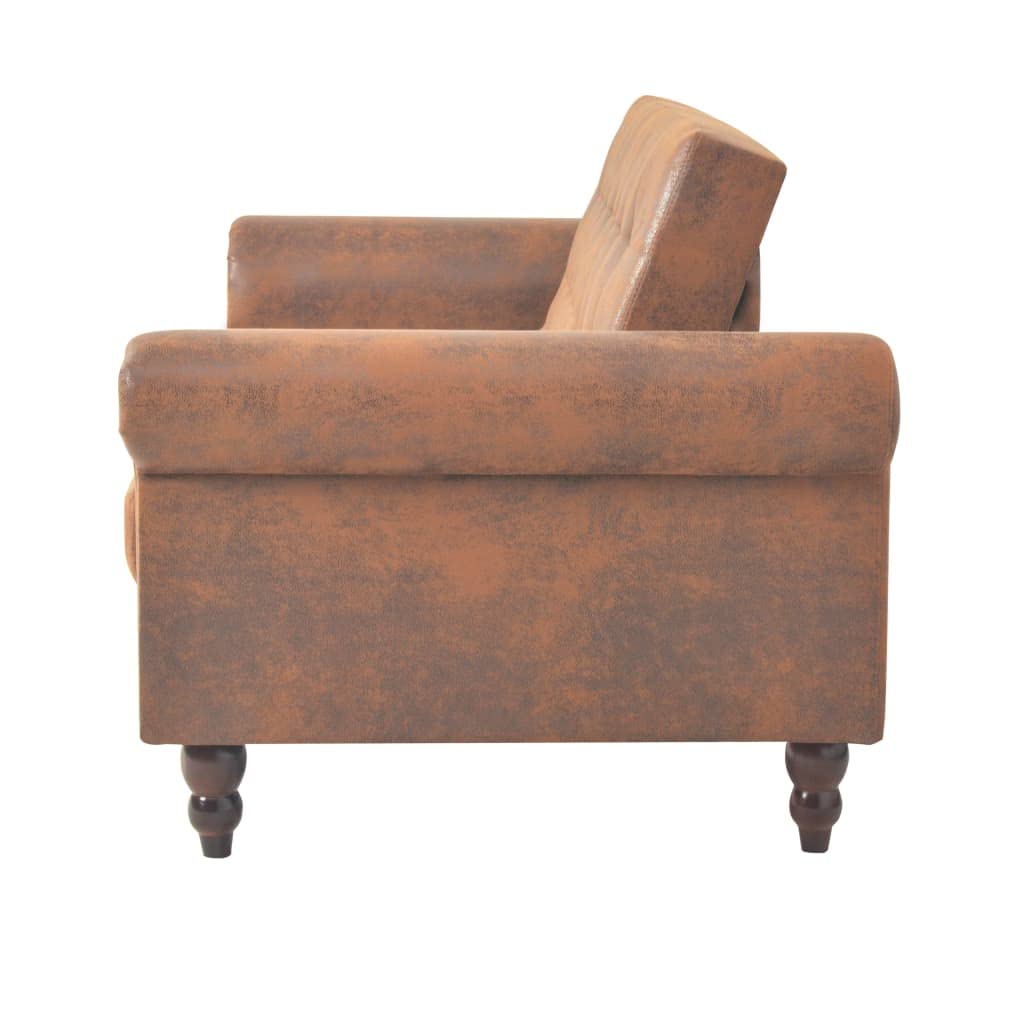 Canapé 2 places convertible en daim synthétique marron, cadre bois robuste, 3 positions d'inclinaison, convertible clic-clac pour salon séjour chambre bureau, assise confortable rembourrée