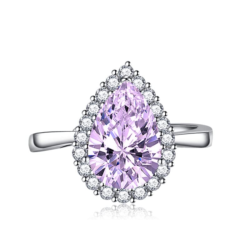 Anillos de Compromiso de Plata 925 Super Flash Grandes en Forma de lágrima para Mujer, Anillo Abierto de Amatista, Anillos de Promesa de circonita cúbica en Forma de Pera para Ella