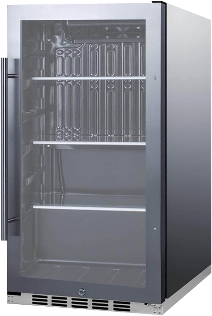 Summit 19” Beverage Center, Indoor or Outdoor Beverage Cooler, 3.13 cu.ft. Capacity, 17” Shallow Depth, Stainless Steel & Glass- SPR488BOSH34CSS