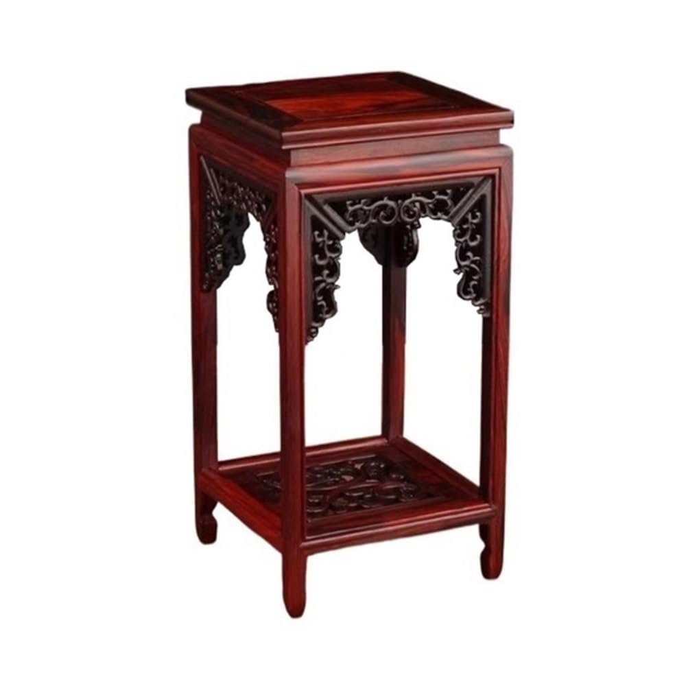birene Vase Stand Square Bench Redwood Carving Bonsai Base, Flowerpot Tea Service Display Holder