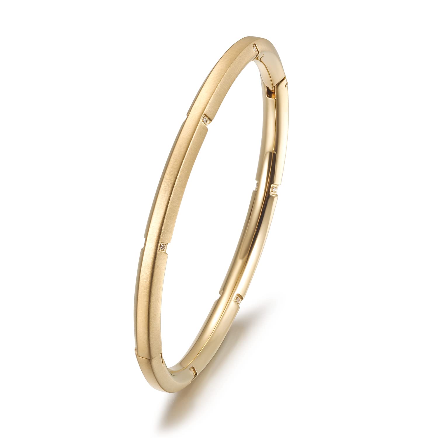 CIUNOFOR 14K Gold Filled Bangle Bracelets for Women with Cubic Zirconia, 6.5"-7.5" Inner Circ. Stainless Steel Cuff Bracelet Thin Bangle