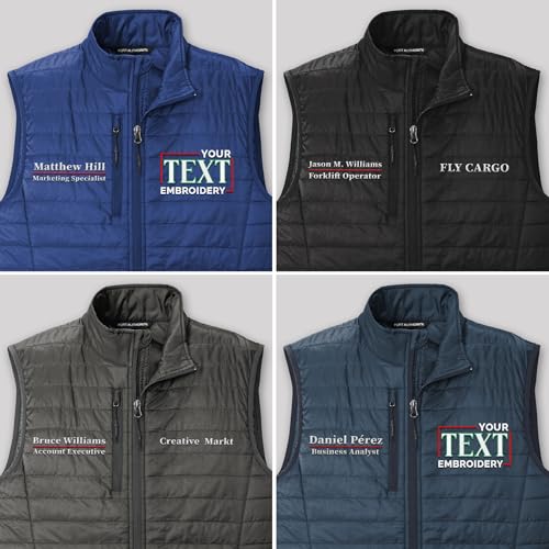 TEEAMORE Men's Custom Embroidered Puffy Vest Personalied Zip Up Packable Puffer Sleeves Vest For Men Add Your Text2