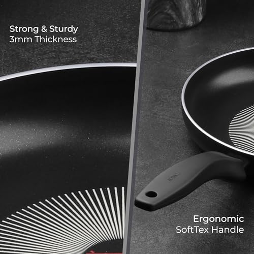 Image of Tower SmartStart 26cm Aluminium Non Stick Fry Pan with Red Spot Heat Indicator, Perfect for Roti /Paratha /Omelette, PFOA Free, Induction & Gas Compatible, Soft Touch Handle, 2 Year Warranty