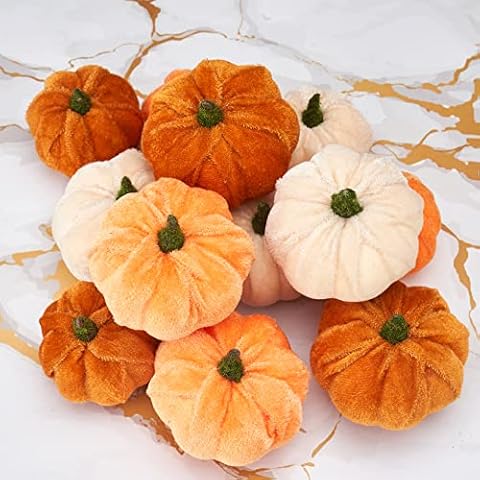 Osfvn Kürbis Dekor Set mit 12 künstlichen künstlichen Samt-Schaumstoff Kürbisse Dekoration Herbst Zuhause rustikal Bauernhaus Ernte Thanksgiving Tisch Mittelstück Kaminsims Küche dekorativ Cover