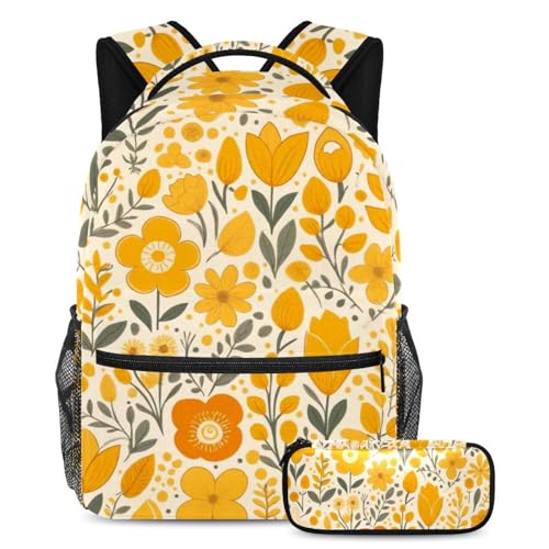 Sacs à dos enfants ergonomiques et légers : ensemble scolaire à motif floral jaune