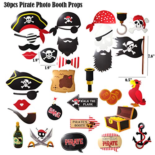 Funny Pirate Party Supplies,Pirate Photo Booth Props Birthday Advanture Caribbean Ideals Skull Treatures Pirate Hat Patches Swords Telescopes Parrot Cutouts Sailing Nautical Party Decorations 31Pcs #TOP2