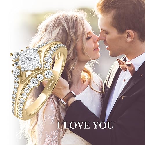 SISGEM 10K 14K 18K Yellow Gold Wedding Ring for Women,Split Shank Pave Set 1.5 Carat(cttw) Moissanite Engagement Ring With Engraved Name,Wedding Anniversary for Her2