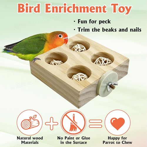 Image of Hamiledyi Small Bird Foraging Toys,Wood Interactive Parakeet Toys for Cage, Bird Enrichment Toys for Conure Slow Feeder, Budgie Cage Toys Puzzle, Parrot Toys for Lovebirds Small Sized Birds(Medium)