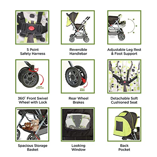 Image of LuvLap Sunshine Stroller /Pram, Easy Fold, for Newborn Baby /Kids, 0-3 Years (Light Green) & Baby Diaper Pants New Born Size (NB), Pack of 30 Count, for Babies of Upto 5Kg, Extra Small (XS)