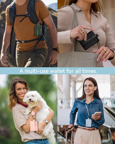 Image of BOSTANTEN Small Wallet RFID, Minimalist Zip ID Case Wallet with Lanyard Keychain, Water Resistant Card Wallets for women & Men, Navy Blue and Sky Blue