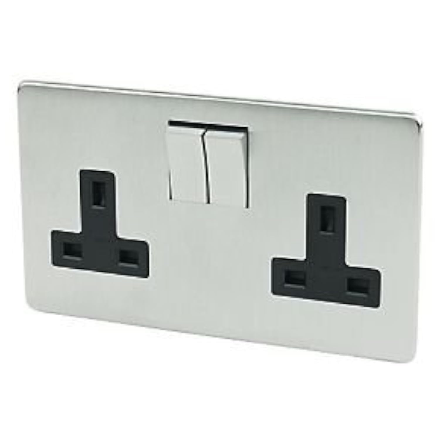 7316/SC Platinum Twin Switch Socket. Screwless Flatplate Low Profile. Satin (Brushed) Chrome finish.