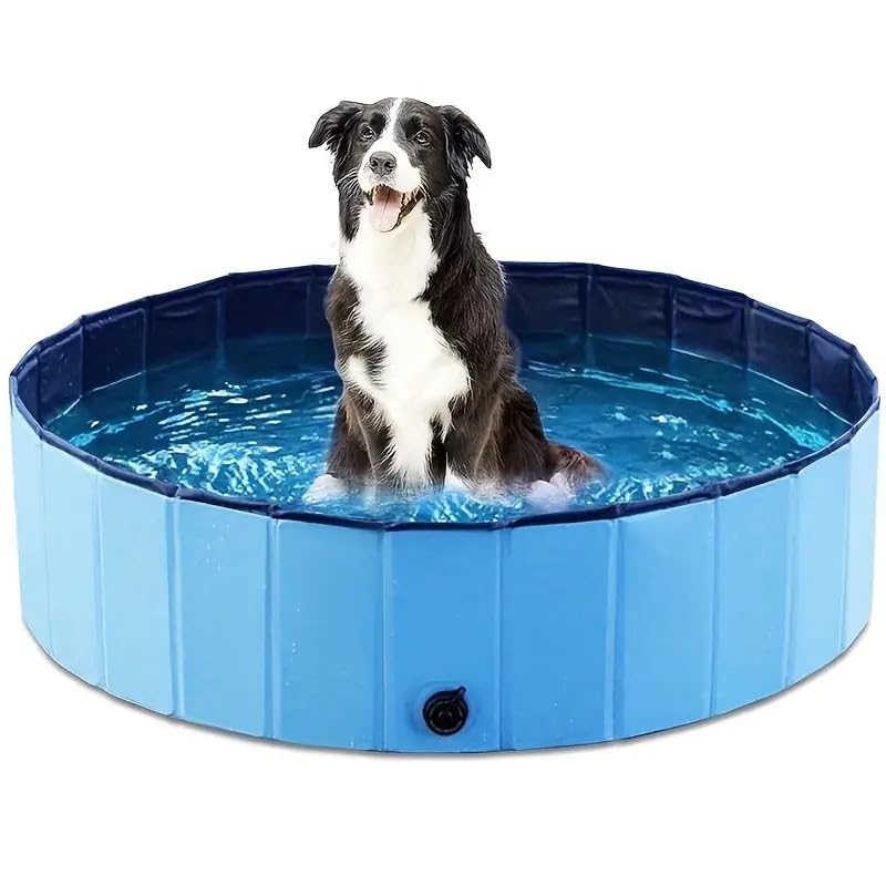 Piscina Per Cani Pieghevole - 80x30cm, Antiscivolo, Portatile, Per Bagno E Giochi, Blu