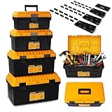 4 Pack Tool Box Heavy Duty Plastic Toolbox with Removable Trays & Dividers,Professional Lockable Portable Storage Box 13'15'17'19'Organizers for Garage Workshop Jobsite Home Hand Power Craft Tools