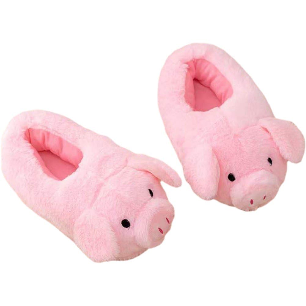 Uzztfa Novelty Pig Slippers Cute Animal Plush House Shoes Fluffy Warm Slippers Cartoon Non-slip Slipper for Outdoor Indoor