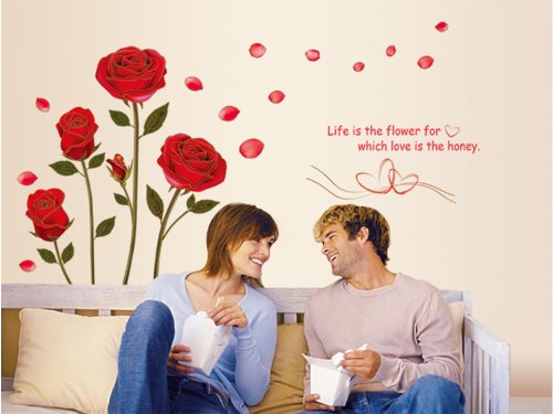 Adesivi Murali Fiori Di Rose Rosa Rimovibili - Decorazione Parete Per Camera, Soggiorno, Cucina - Foto 2