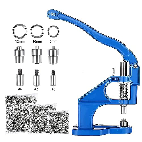 Kit de herramientas para ojales con ojales de prensa manual con 3 troqueles (#0/#2/#4) de 1/4, 3/8,...