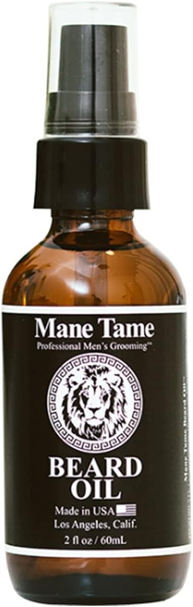 Aceite para barba MANE TAME - Elaborado con aceite de cáñamo orgánico certificado - Bomba sin complicaciones 2 oz. Botella - Suaviza la barba y detiene la picazón - Excelente aceite y acondicionador para barba para hombres