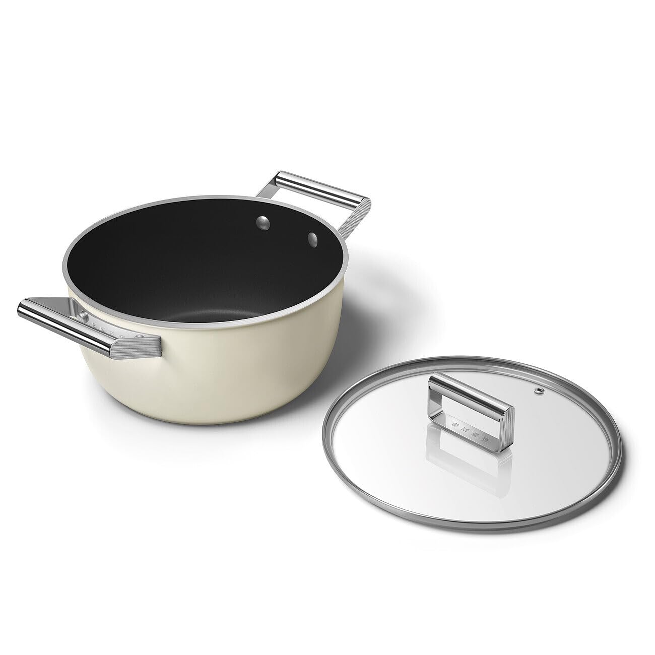 Smeg Cocotte en céramique avec poignée en acier inoxydable Crème mat 24 cm CSF2412CRM